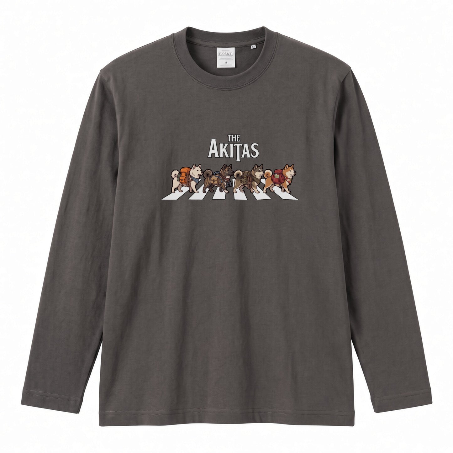 THE AKITAS | 秋田犬 横断歩道 バンド風 ロンT 長袖Tシャツ 日本犬 犬好き ロック【秋田犬グッズ・愛犬家・散歩・おもしろ・かわいい・誕生日ギフトに最適】