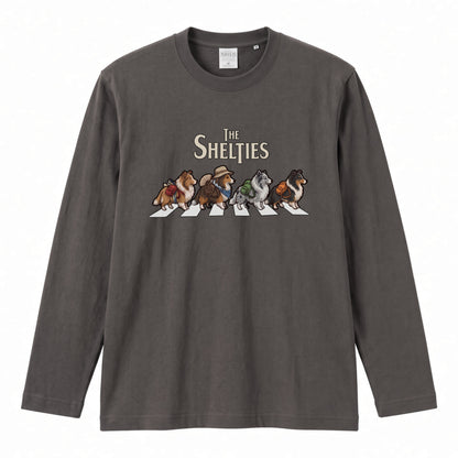 THE SHELTIES シェルティ散歩デザイン ブラック長袖Tシャツ