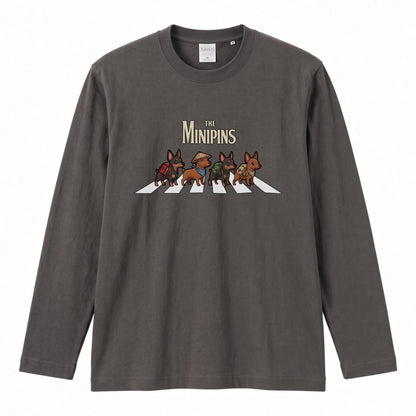 THE MINIPINS ミニチュアピンシャー散歩デザイン ブラック長袖Tシャツ