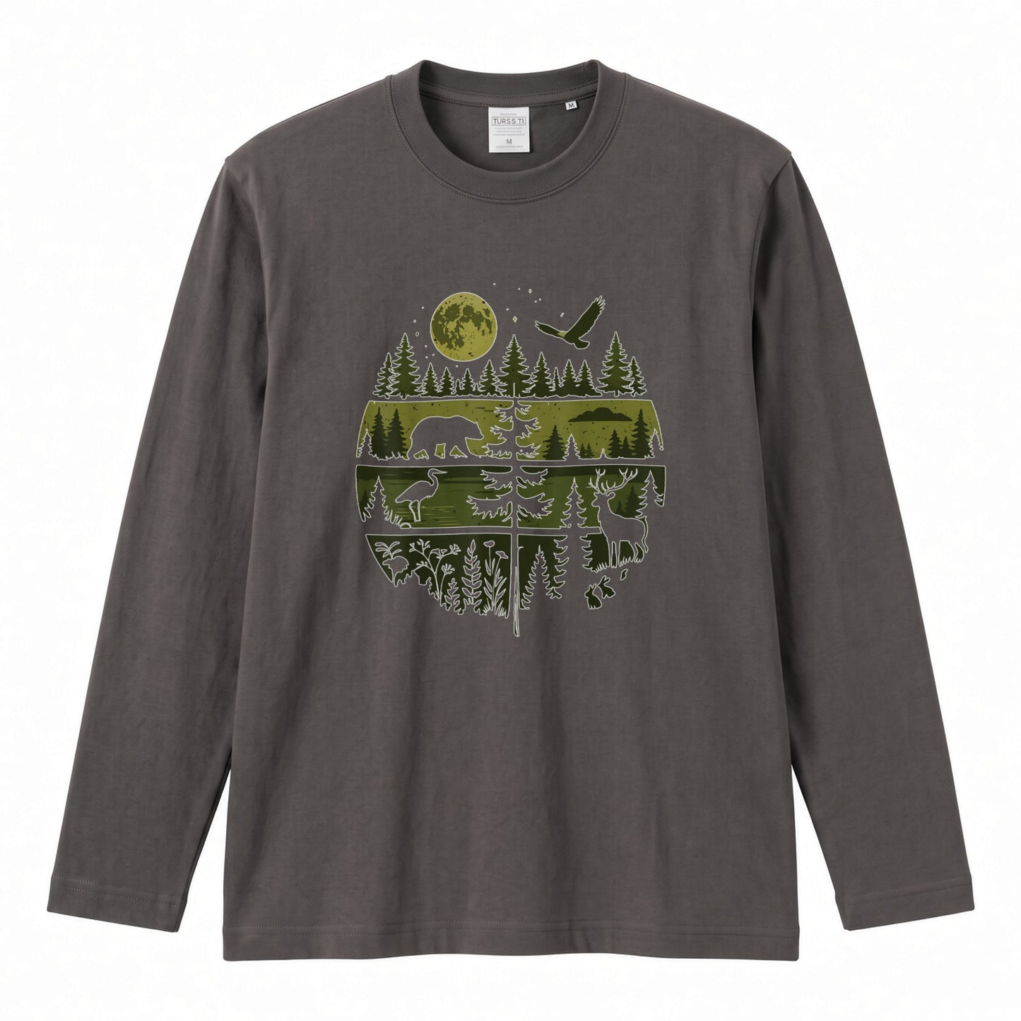 WILDLIFE FOREST ロンT | レトロ サークルグラフィック 森林浴 長袖 カジュアル Tシャツ【アウトドアファッション・普段着・ルームウェア・ユニセックス・ギフトに最適】
