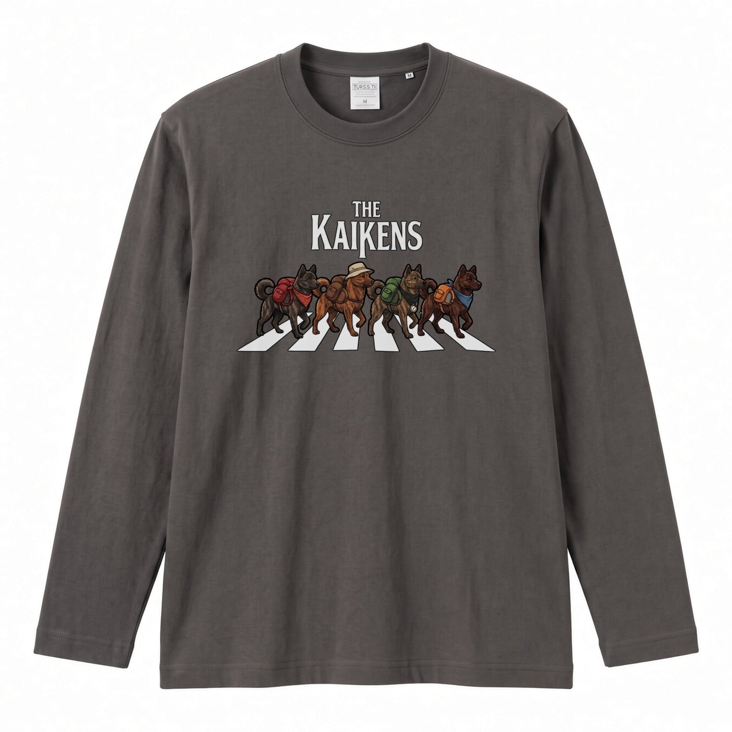 THE KAIKENS 甲斐犬散歩デザイン ブラック長袖Tシャツ