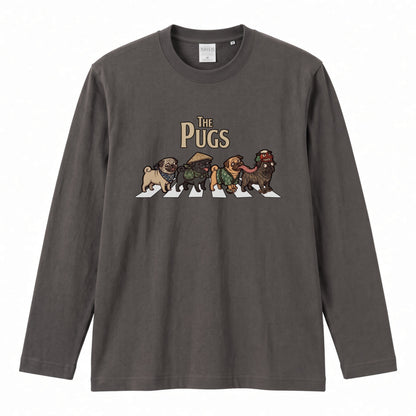 THE PUGS パグ散歩デザイン ブラック長袖Tシャツ