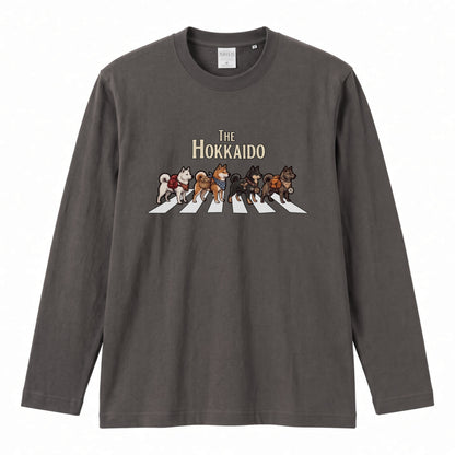 THE HOKKAIDO 北海道犬散歩デザイン ブラック長袖Tシャツ
