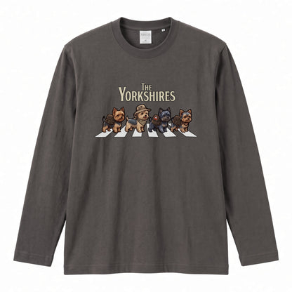 THE YORKSHIRES ヨークシャーテリア散歩デザイン ブラック長袖Tシャツ