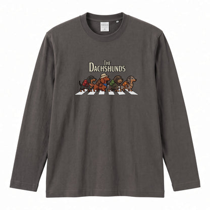 THE DACHSHUNDS ロンT | レトロ クラシック バンド風 ダックスグラフィック 長袖 カジュアル Tシャツ【おもしろTシャツ・普段着・ルームウェア・ユニセックス・ギフトに最適】