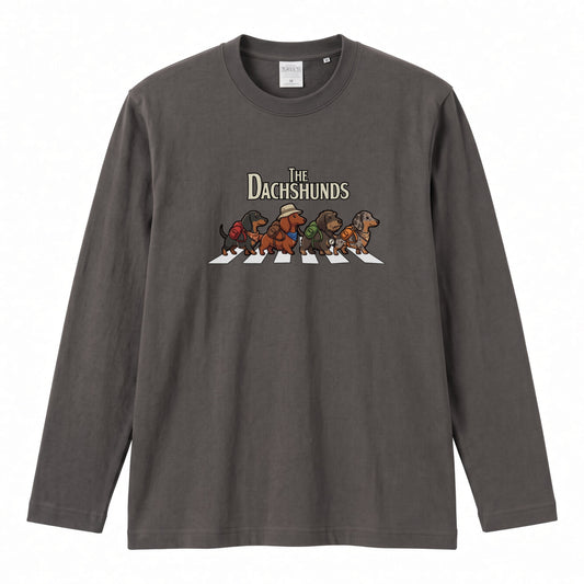 THE DACHSHUNDS ロンT | レトロ クラシック バンド風 ダックスグラフィック 長袖 カジュアル Tシャツ【おもしろTシャツ・普段着・ルームウェア・ユニセックス・ギフトに最適】
