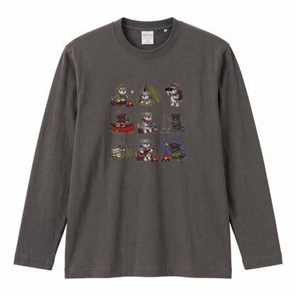 SCHNAUZER CAMP | 手描き風 シュナウザー キャンプギア かわいい グラフィック 長袖Tシャツ【犬雑貨・秋キャンプ・ルームウェア・ギフトに最適】