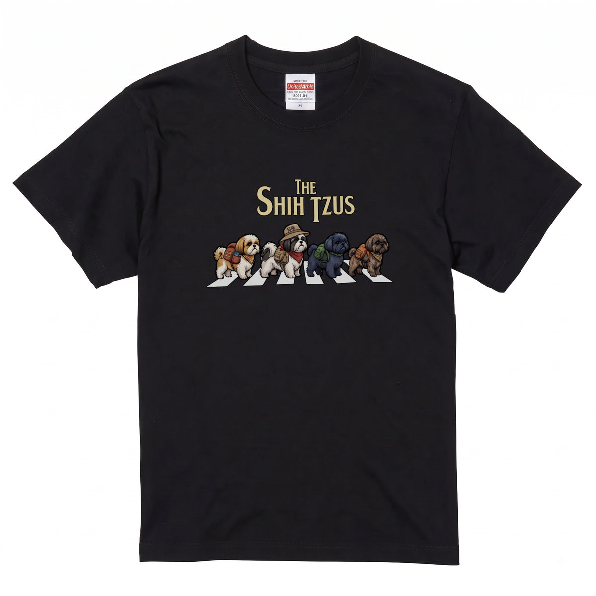 THE SHIH TZUS 横断歩道 キャンプ ゆるかわ パロディTシャツ 【犬好き・愛犬家・アウトドア・ギフトに最適】