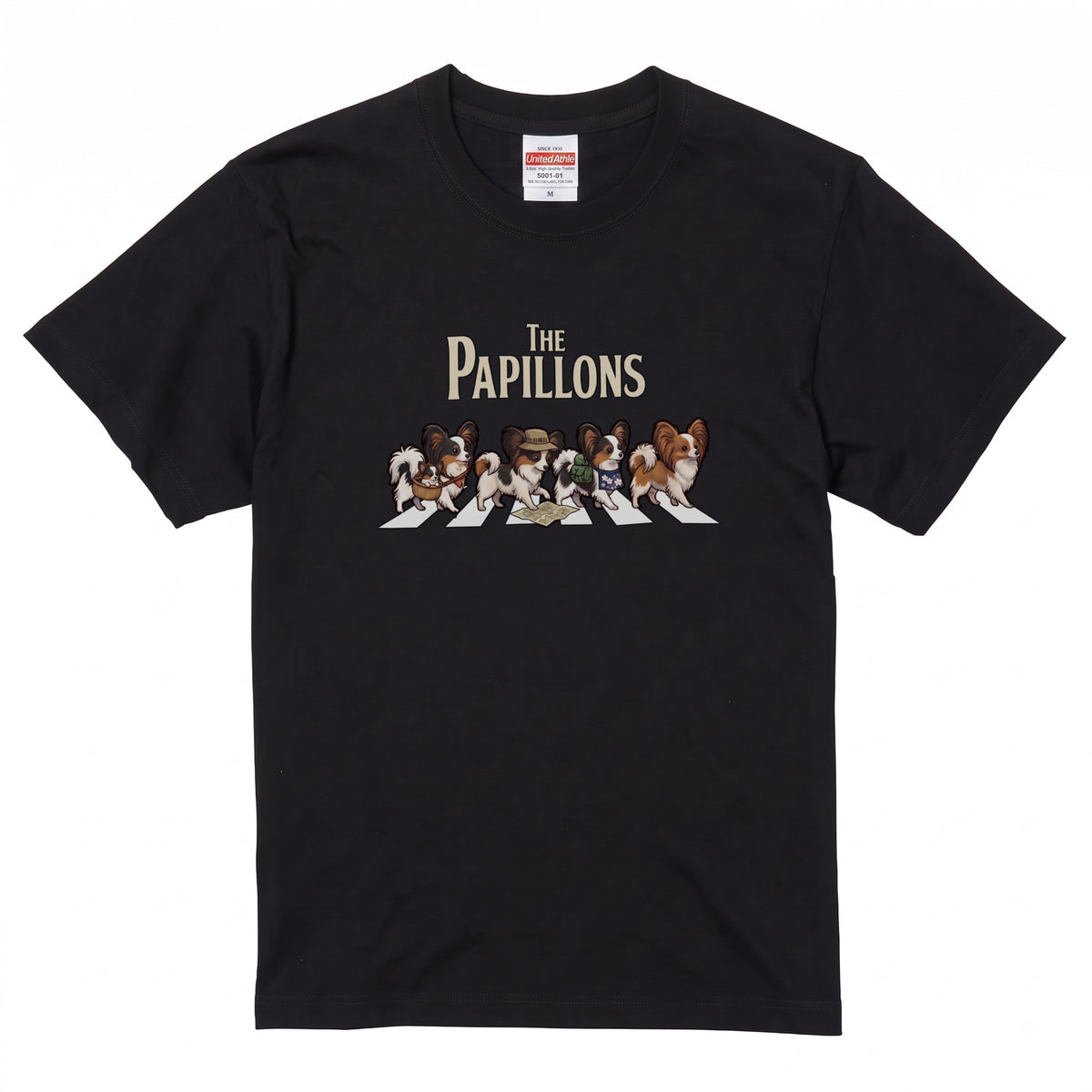 THE PAPILLONS 横断歩道 キャンプ ゆるかわ Tシャツ 【犬好き・愛犬家・アウトドア・ギフトに最適】