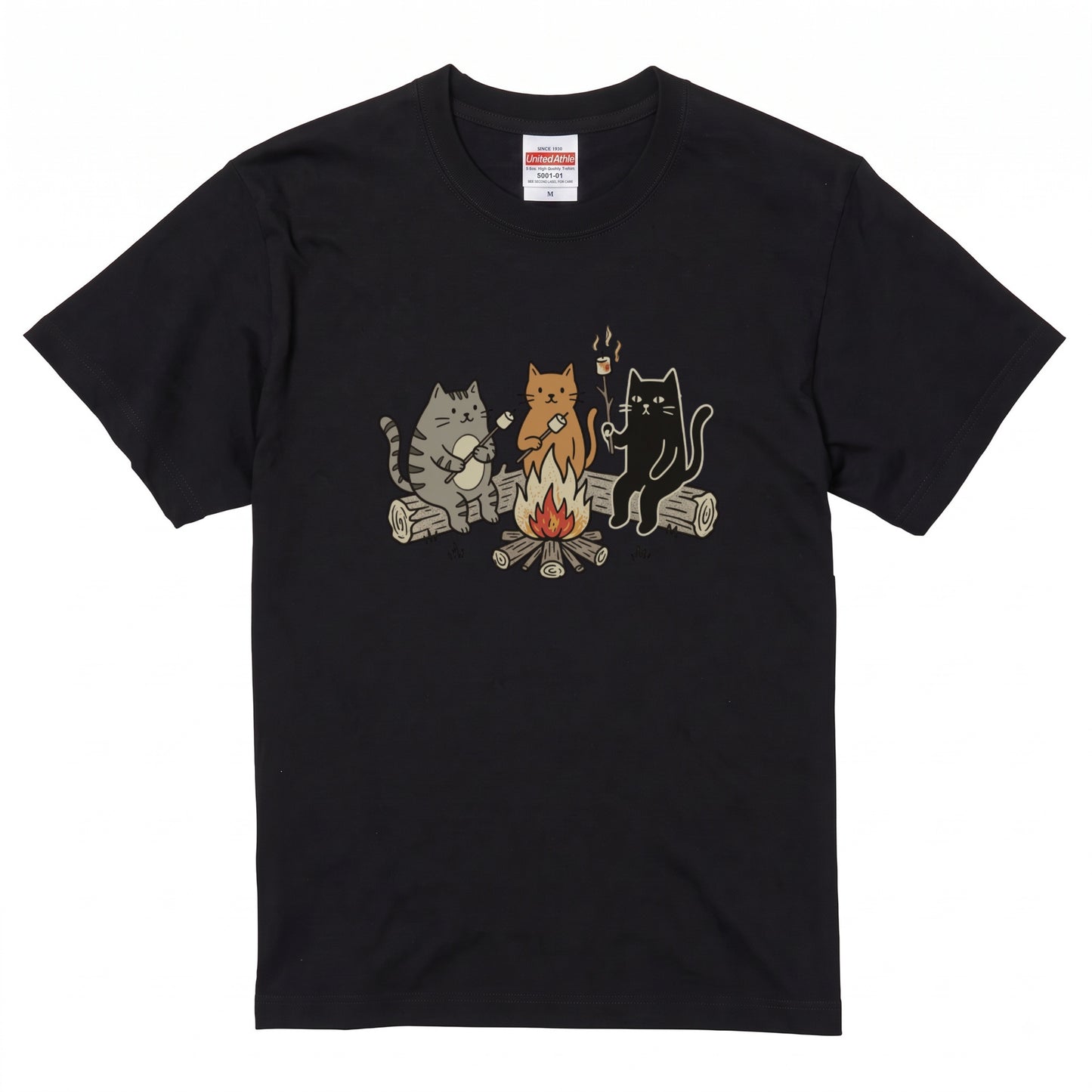 焚き火 猫マシュマロ Tシャツ - CAMPMODE | キャンプ ウェア