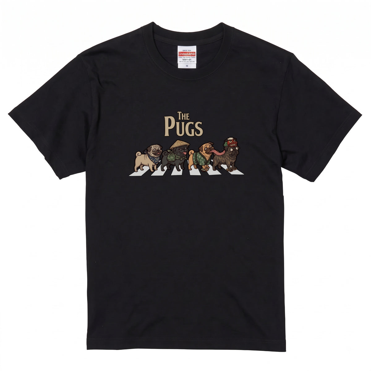 THE PUGS 横断歩道 キャンプ ゆるかわ Tシャツ 【犬好き・愛犬家・アウトドア・ギフトに最適】