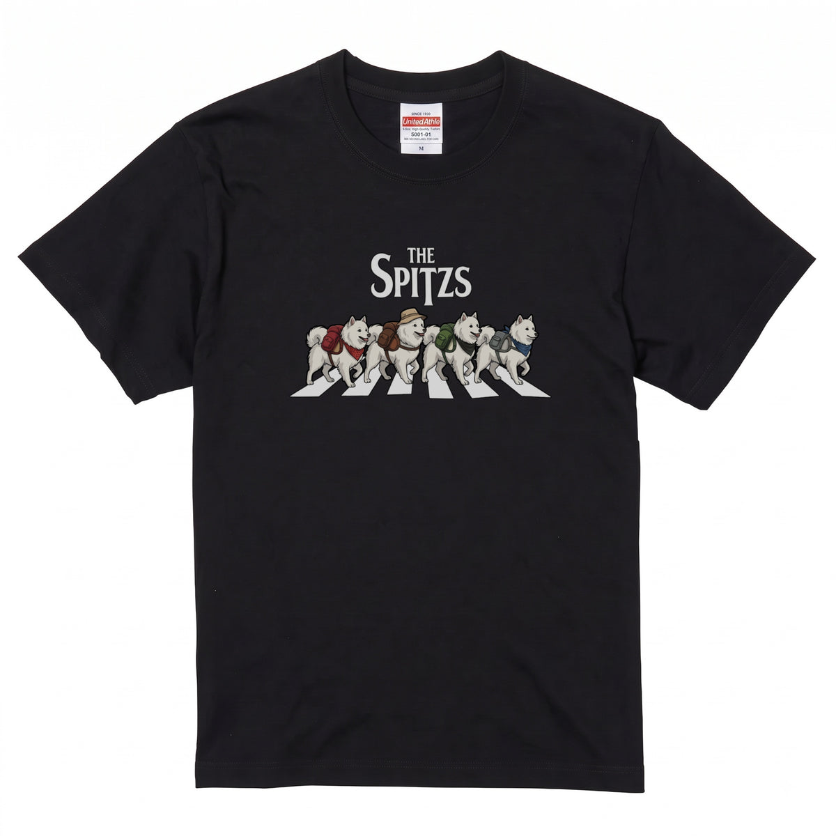 THE SPITZS | 横断歩道 ゆるかわ スピッツ キャンプ パロディTシャツ【犬好き・愛犬家・アウトドア・ギフトに最適】