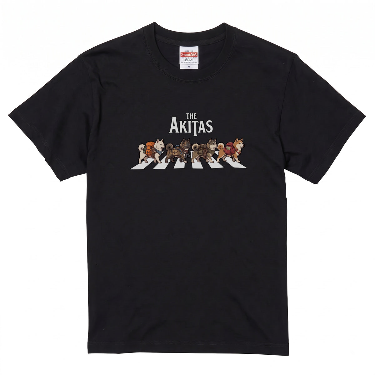 THE AKITAS | 横断歩道 ゆるかわ 秋田犬 キャンプ パロディTシャツ【犬好き・愛犬家・アウトドア・ギフトに最適】