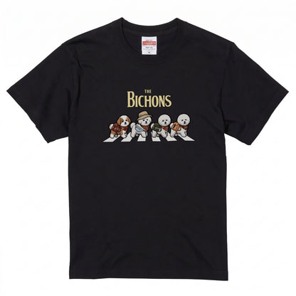 THE BICHONS 横断歩道 キャンプ ゆるかわ パロディTシャツ 【犬好き・愛犬家・アウトドア・ギフトに最適】