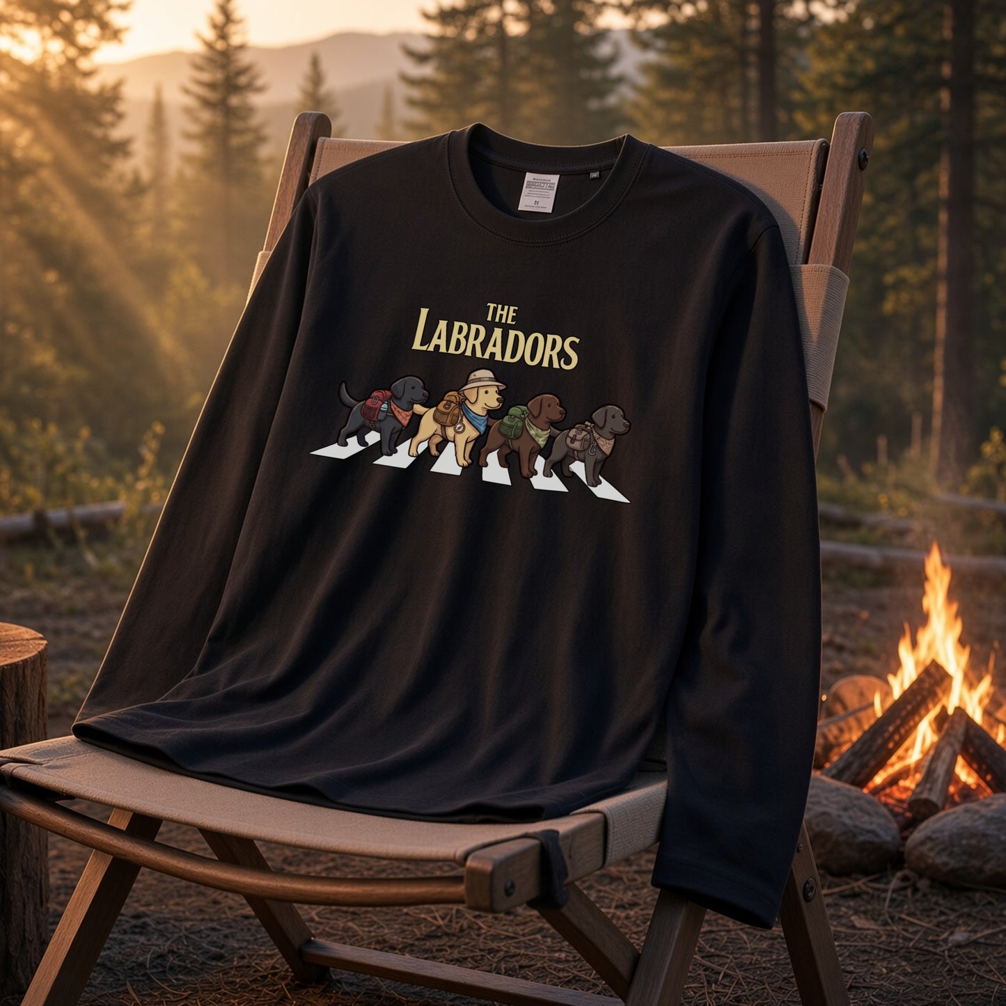 THE LABRADORS ラブラドールレトリバー散歩デザイン ブラック長袖Tシャツ