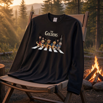 THE GOLDENS ゴールデンレトリバー散歩デザイン ブラック長袖Tシャツ