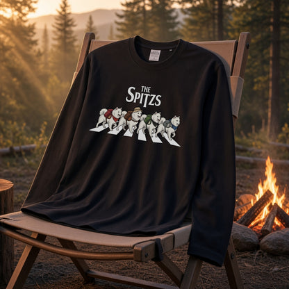 THE SPITZS 日本スピッツ散歩デザイン ブラック長袖Tシャツ