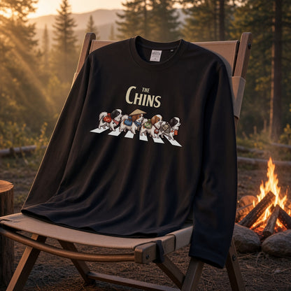 THE CHINS 狆（ちん）散歩デザイン ブラック長袖Tシャツ