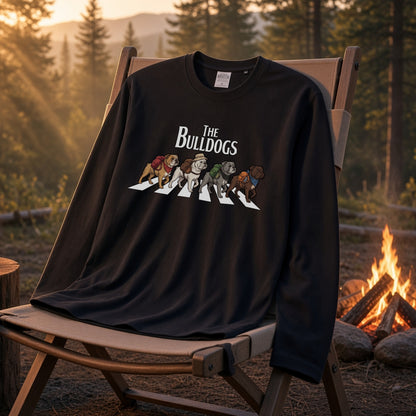 THE BULLDOGS ブルドッグ散歩デザイン ブラック長袖Tシャツ