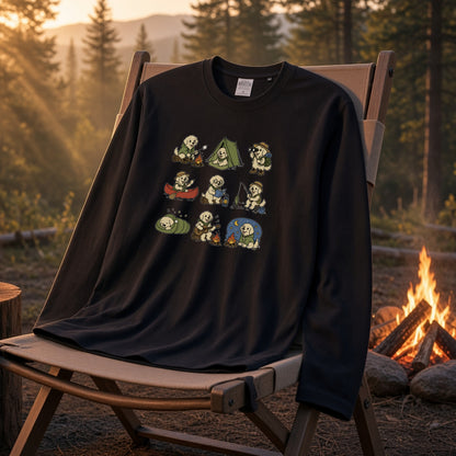 GOLDEN CAMP | 手描き風 ゴールデンレトリバー キャンプギア かわいい グラフィック 長袖Tシャツ【犬雑貨・秋キャンプ・ルームウェア・ギフトに最適】