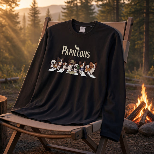 THE PAPILLONS パピヨン散歩デザイン ブラック長袖Tシャツ