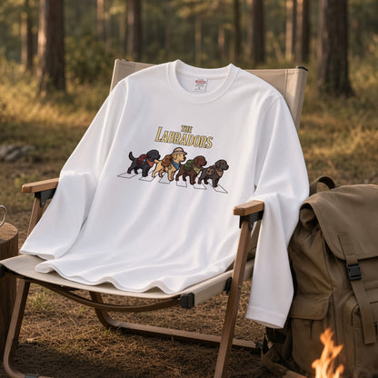 THE LABRADORS ラブラドールレトリバー散歩デザイン ブラック長袖Tシャツ