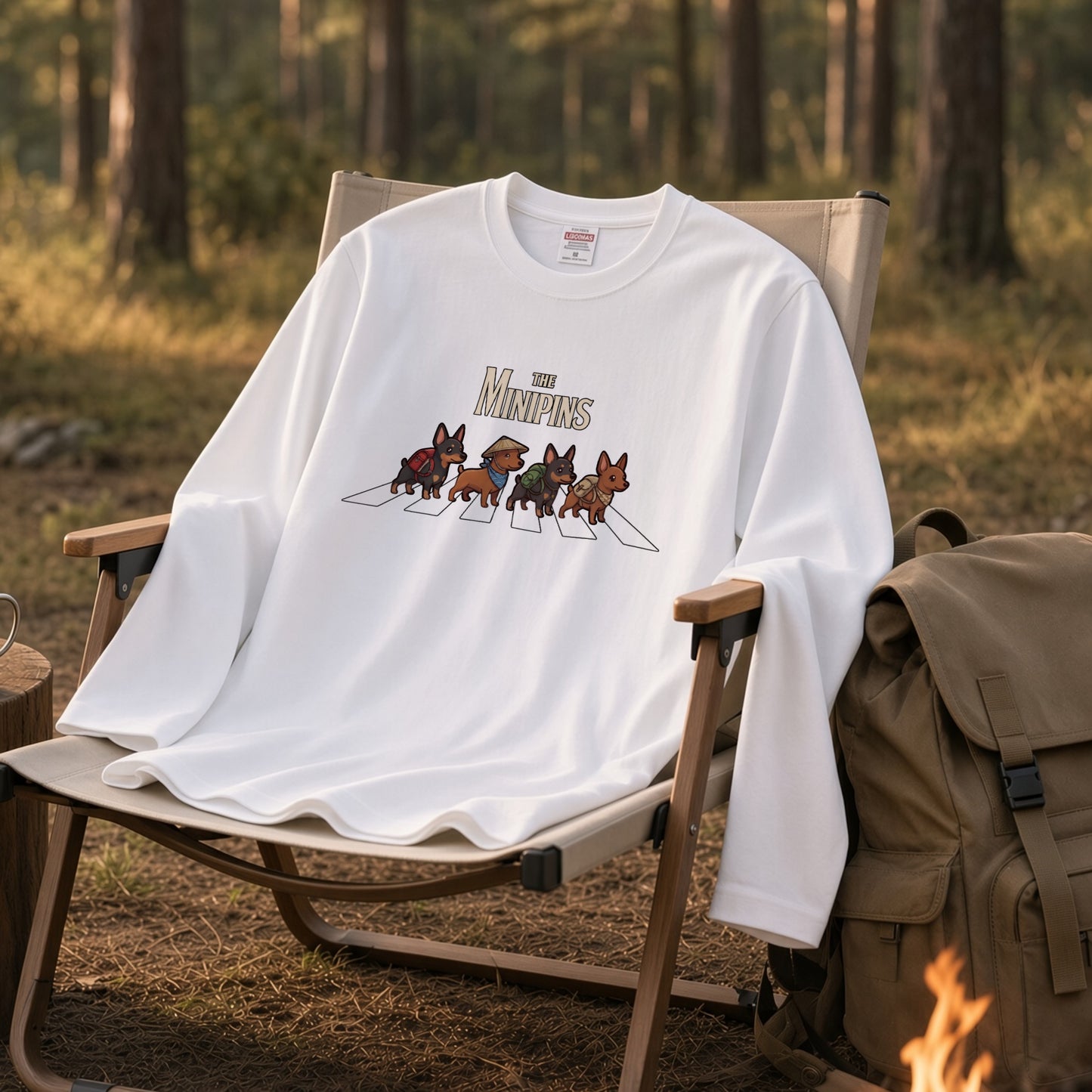 THE MINIPINS ミニチュアピンシャー散歩デザイン ブラック長袖Tシャツ