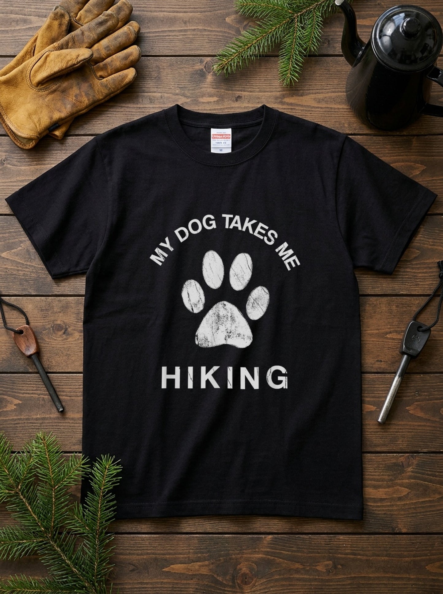 My Dog Takes Me Hiking Tシャツ ｜ 犬好き・愛犬・登山・ハイキング・アウトドアに人気