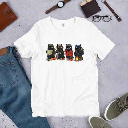 黒猫 キャンプ Tシャツ - 焚き火 猫 イラスト | かわいい 猫 ウェア
