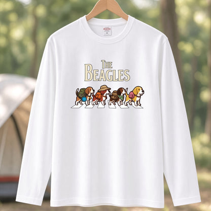 THE BEAGLES ビーグル犬散歩デザイン ホワイト長袖Tシャツ