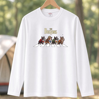 THE BOSTONS ボストンテリア散歩デザイン ブラック長袖Tシャツ
