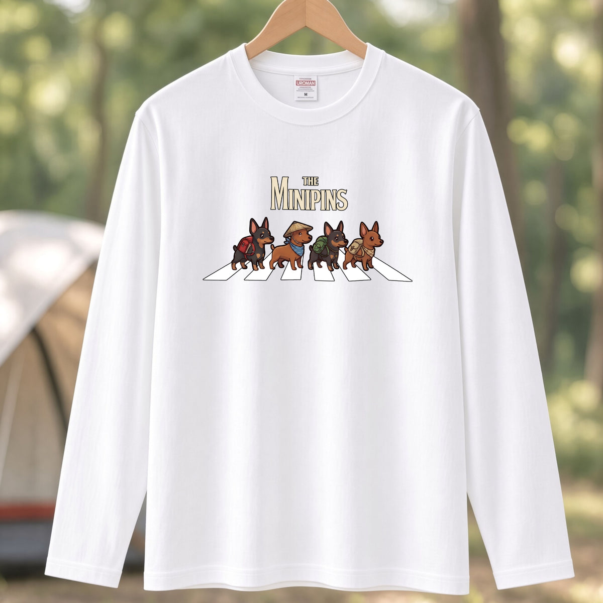 THE MINIPINS ミニチュアピンシャー散歩デザイン ブラック長袖Tシャツ