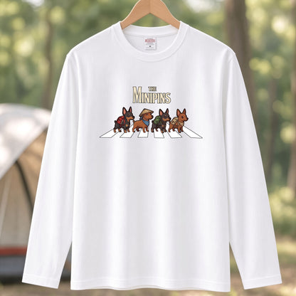 THE MINIPINS ミニチュアピンシャー散歩デザイン ブラック長袖Tシャツ