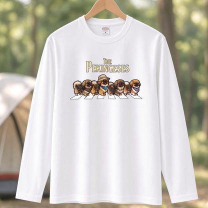 THE PEKINGESES ペキニーズ散歩デザイン ブラック長袖Tシャツ