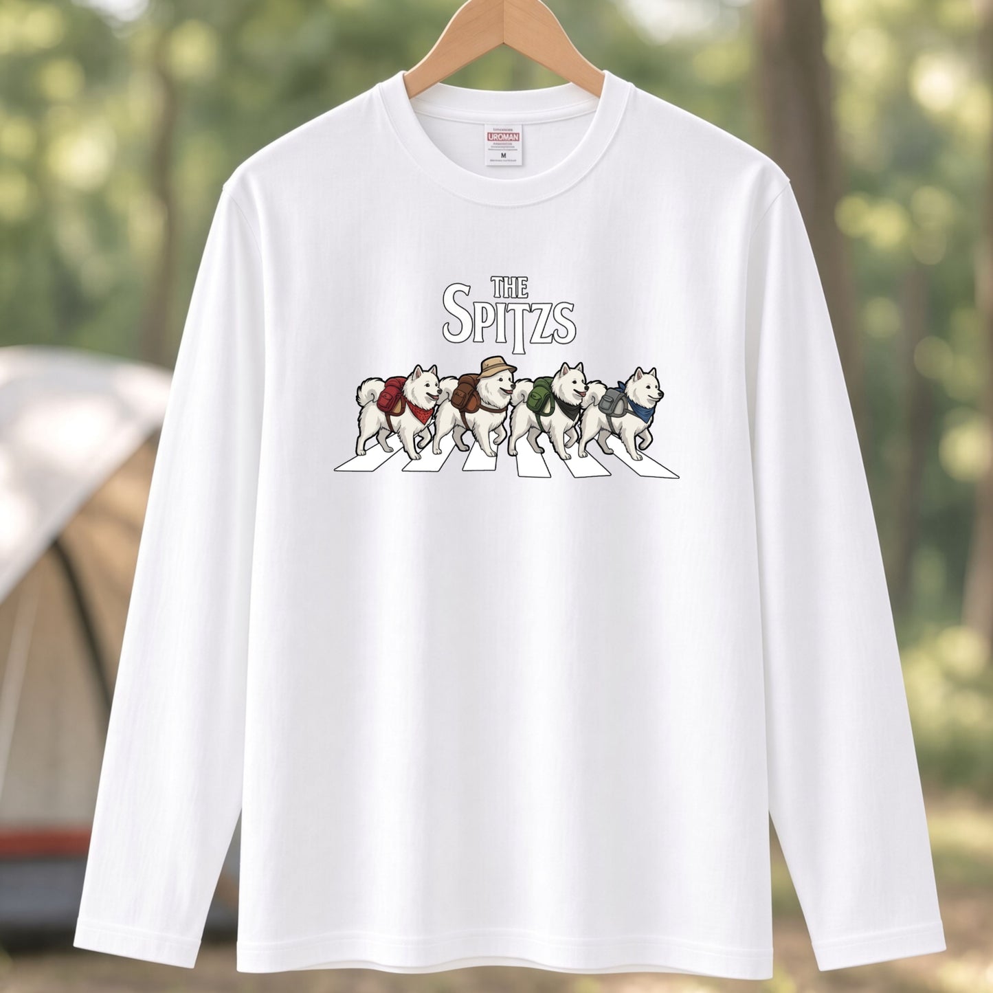 THE SPITZS 日本スピッツ散歩デザイン ブラック長袖Tシャツ