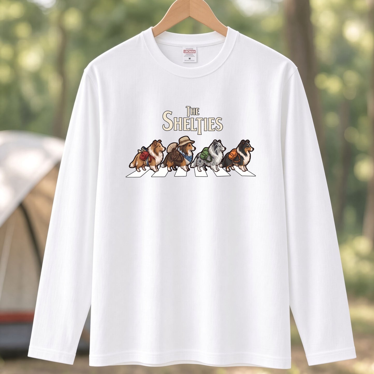 THE SHELTIES シェルティ散歩デザイン ブラック長袖Tシャツ