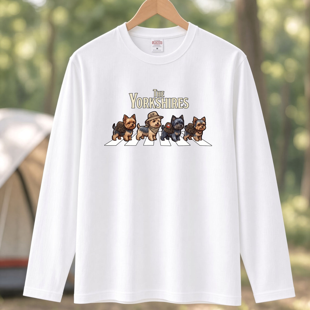 THE YORKSHIRES ヨークシャーテリア散歩デザイン ブラック長袖Tシャツ