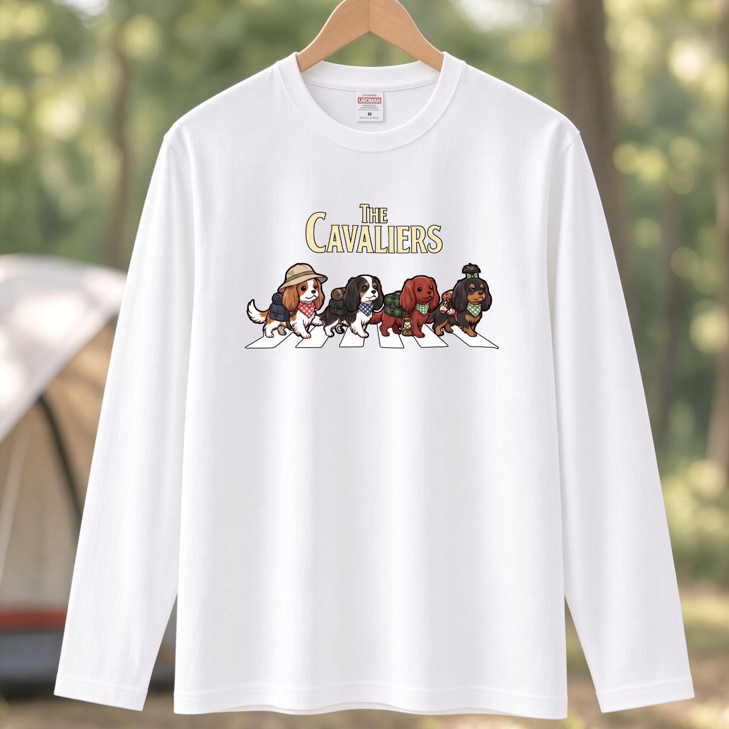 THE CAVALIERS キャバリア散歩デザイン ブラック長袖Tシャツ