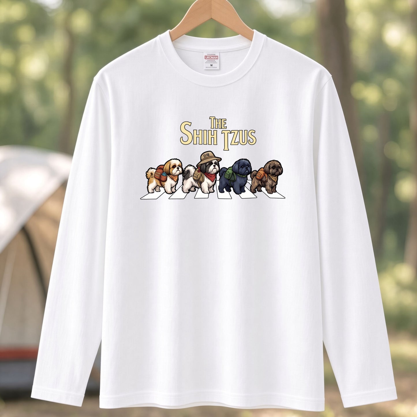 THE SHIH TZUS シーズー散歩デザイン ブラック長袖Tシャツ