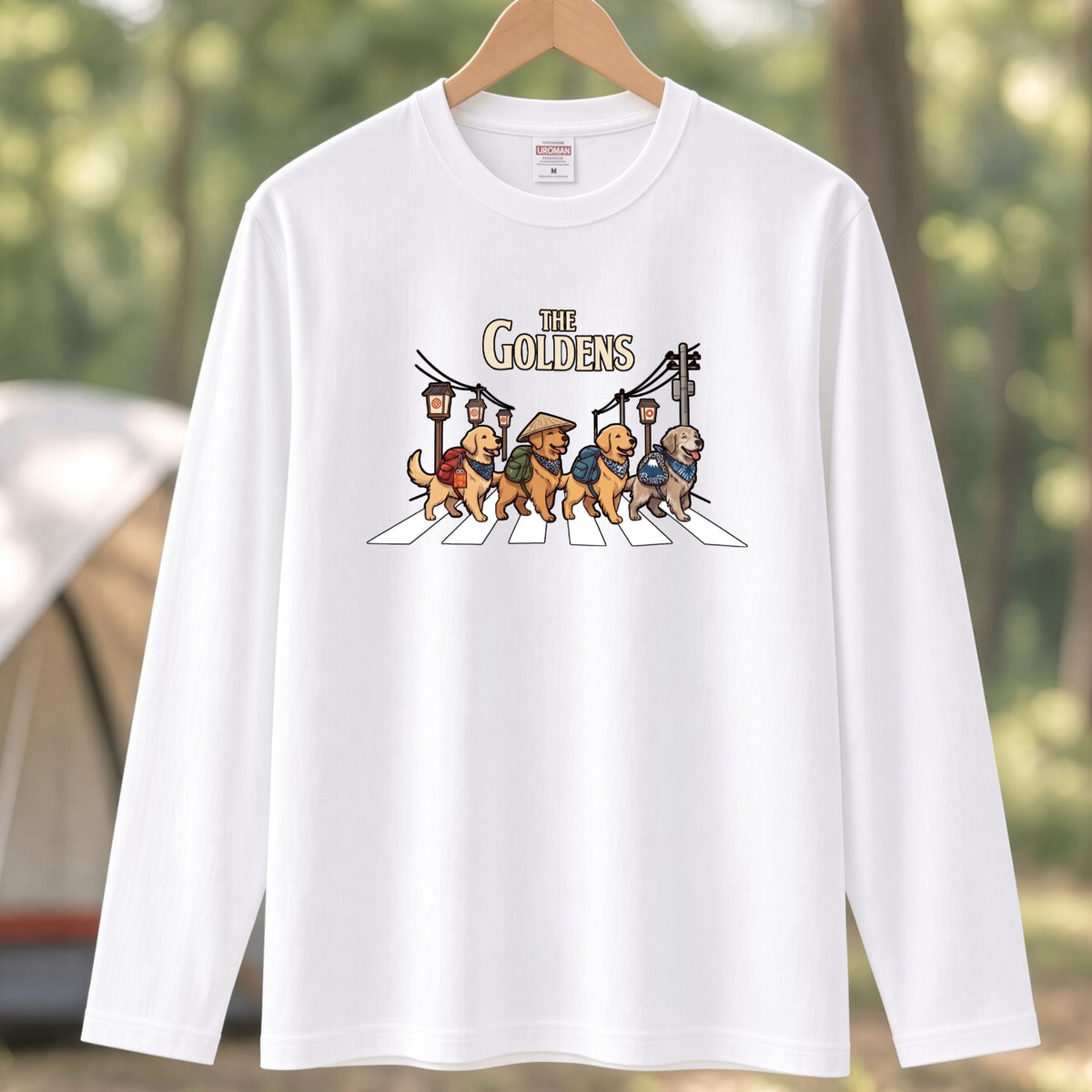 THE GOLDENS ゴールデンレトリバー散歩デザイン ブラック長袖Tシャツ