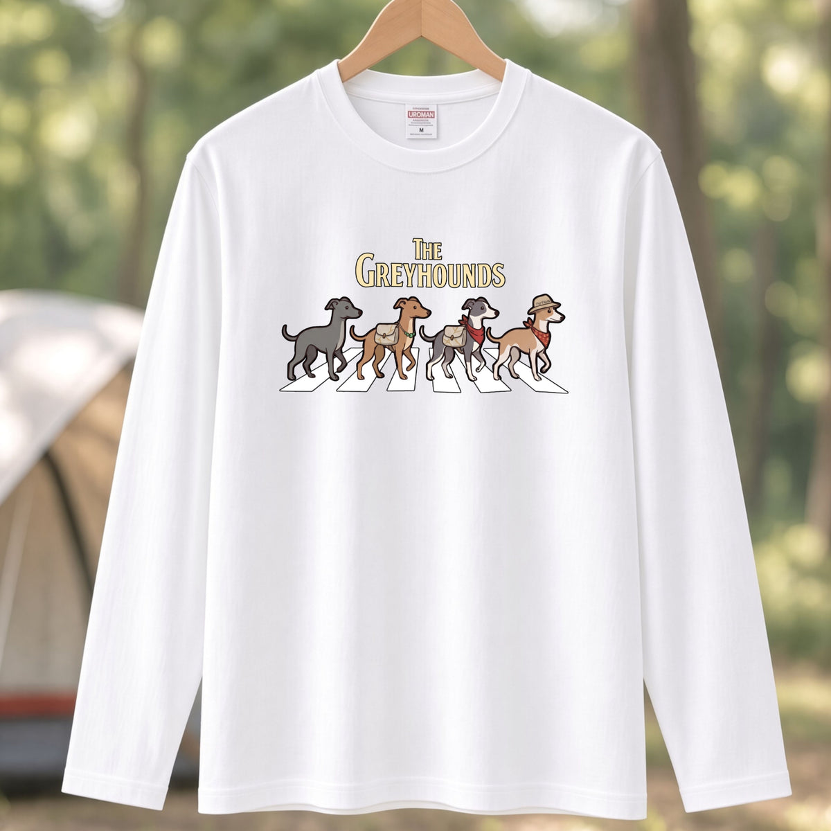 THE GREYHOUNDS グレイハウンド散歩デザイン ブラック長袖Tシャツ