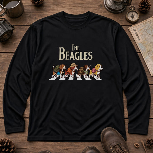 THE BEAGLES ビーグル犬散歩デザイン ホワイト長袖Tシャツ