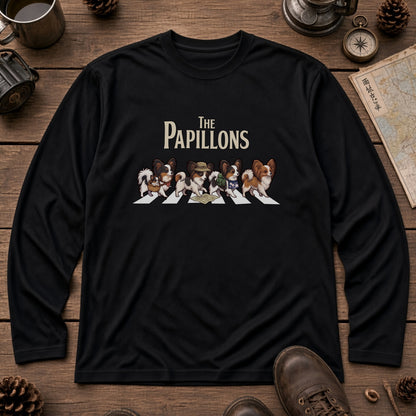 THE PAPILLONS パピヨン散歩デザイン ブラック長袖Tシャツ