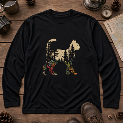 FOREST CAT ロンT | レトロ ボタニカルキャット アートグラフィック 長袖 カジュアル Tシャツ【猫ファッション・普段着・ルームウェア・ユニセックス・ギフトに最適】