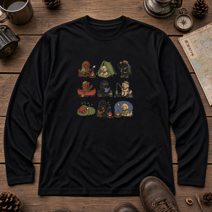 POODLE CAMP | 手描き風 トイプードル キャンプギア かわいい グラフィック 長袖Tシャツ【犬雑貨・秋キャンプ・ルームウェア・ギフトに最適】