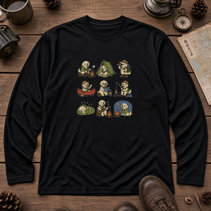 GOLDEN CAMP | 手描き風 ゴールデンレトリバー キャンプギア かわいい グラフィック 長袖Tシャツ【犬雑貨・秋キャンプ・ルームウェア・ギフトに最適】