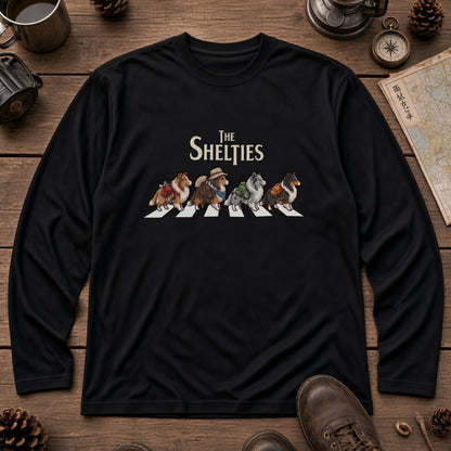 THE SHELTIES シェルティ散歩デザイン ブラック長袖Tシャツ