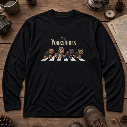 THE YORKSHIRES ヨークシャーテリア散歩デザイン ブラック長袖Tシャツ
