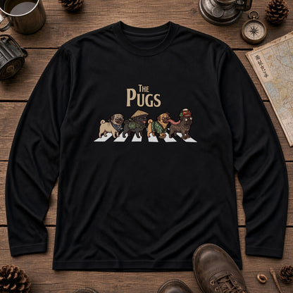 THE PUGS パグ散歩デザイン ブラック長袖Tシャツ