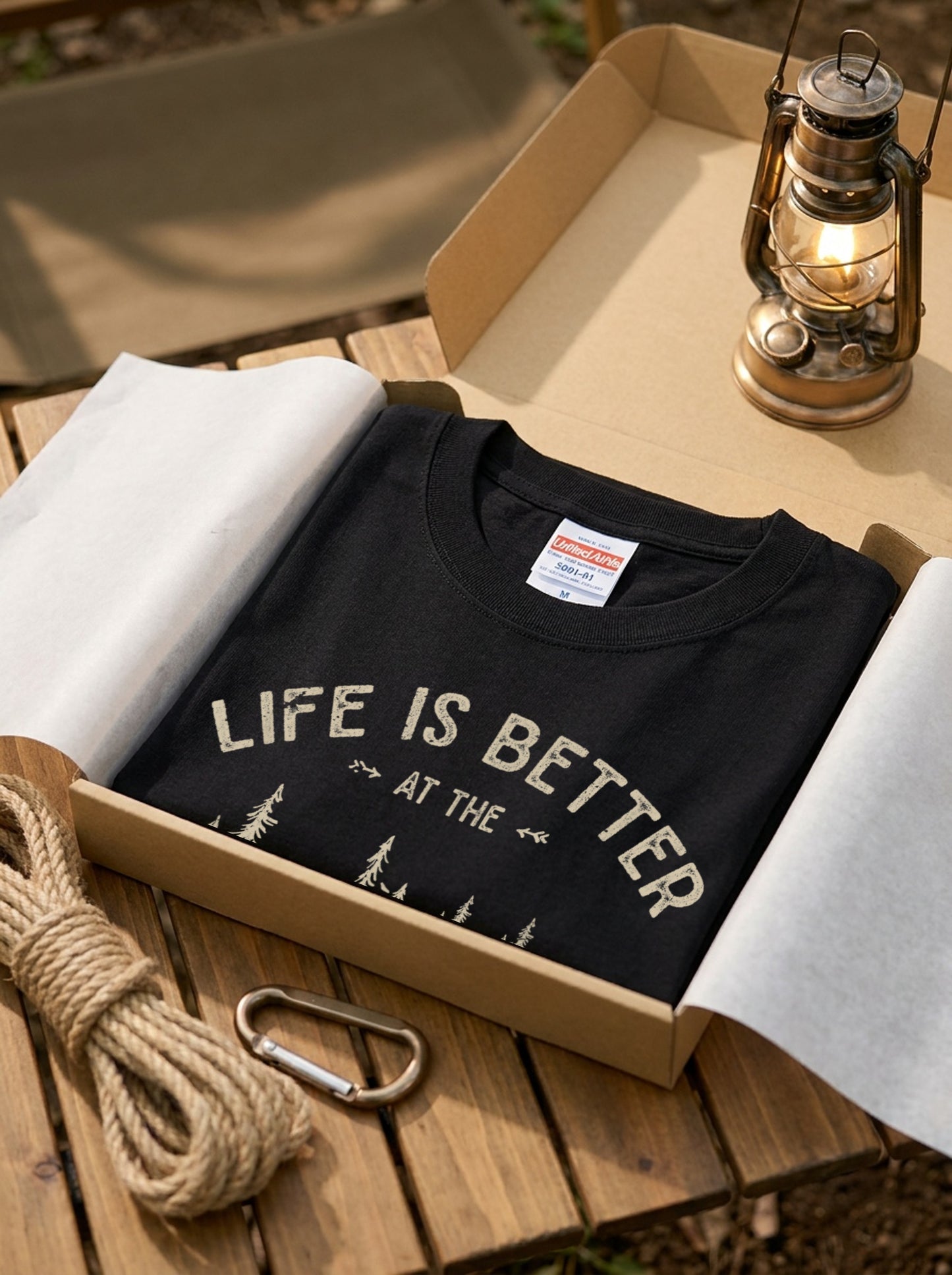 「LIFE IS BETTER AT THE CAMPFIRE」焚き火 テント Tシャツ - キャンプ 服 | CAMPMODE